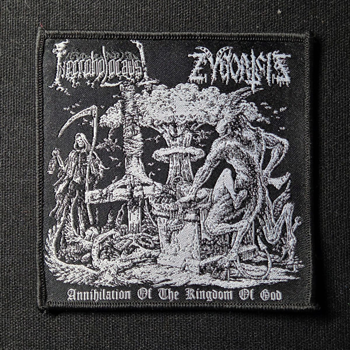 NECROHOLOCAUST / ZYGOATSIS - Annihilation of the Kingdom of God Patch | Black Hearts Records